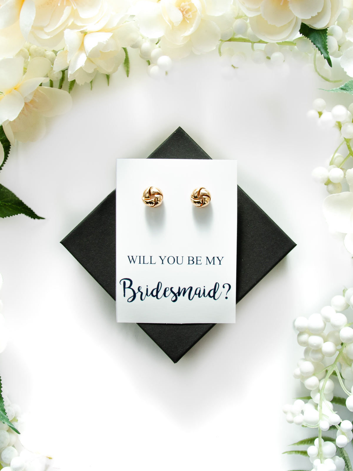 Will You Be My Bridesmaid Personalized Gold Tie the Knot Earrings Proposal Gift,Bridal Party Wedding Jewelry,Custom Gold Bridal Earrings