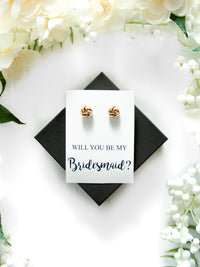 Will You Be My Bridesmaid Personalized Gold Tie the Knot Earrings Proposal Gift,Bridal Party Wedding Jewelry,Custom Gold Bridal Earrings