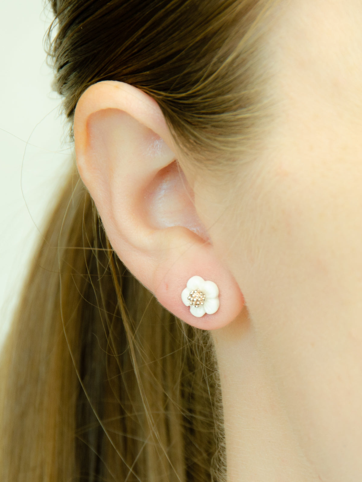 dainty floral two piece stud earrings, flower jewel studs