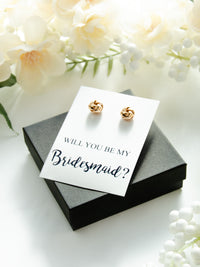 Will You Be My Bridesmaid Personalized Gold Tie the Knot Earrings Proposal Gift,Bridal Party Wedding Jewelry,Custom Gold Bridal Earrings