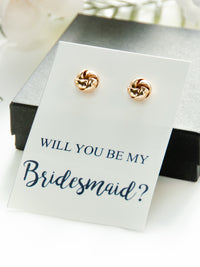 Will You Be My Bridesmaid Personalized Gold Tie the Knot Earrings Proposal Gift,Bridal Party Wedding Jewelry,Custom Gold Bridal Earrings