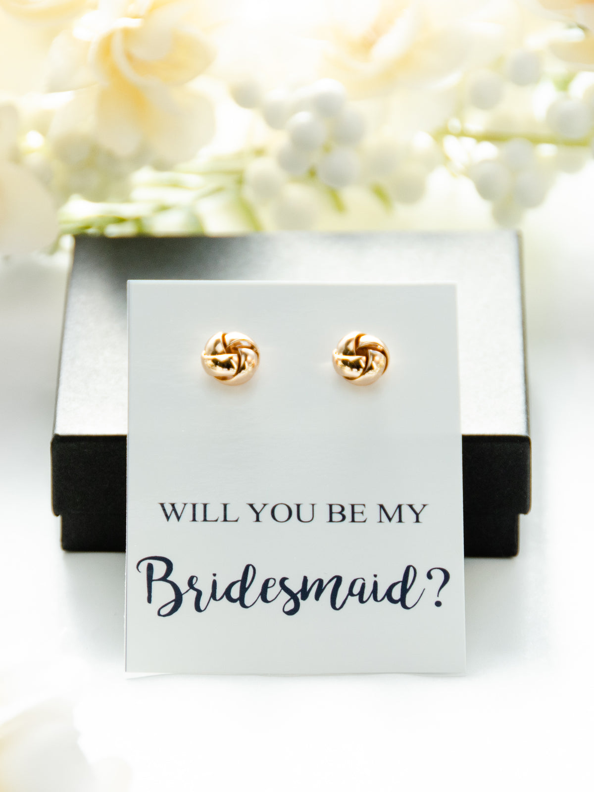 Will You Be My Bridesmaid Personalized Gold Tie the Knot Earrings Proposal Gift,Bridal Party Wedding Jewelry,Custom Gold Bridal Earrings
