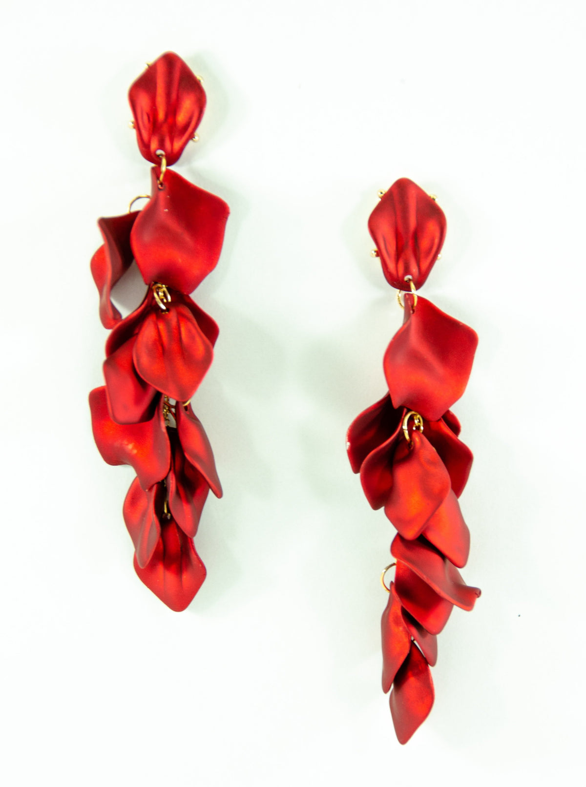 Long Red Rose Petal Dangle lightweight acrylic tassel statement earrings