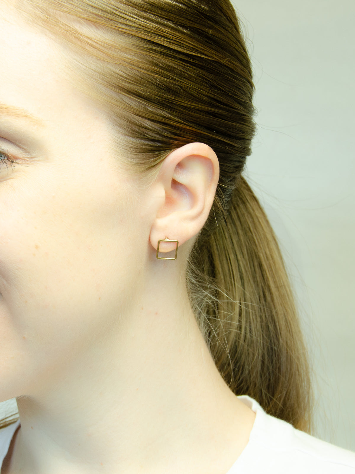 Open Square Earrings, Dainty Gold Square Stud Earrings, Simple Everyday earrings