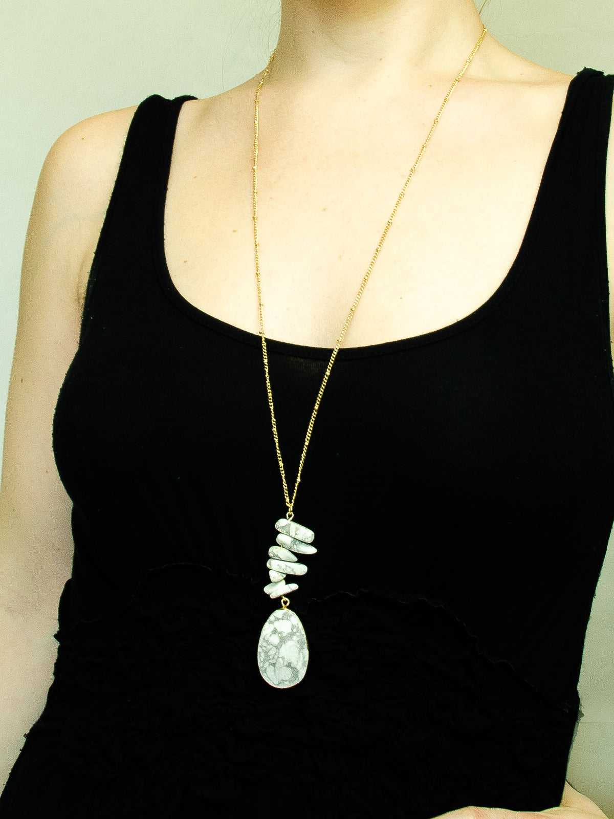 White Marble Stone Slice Pendant Necklace, Layered Necklaces, Boho Jewelry