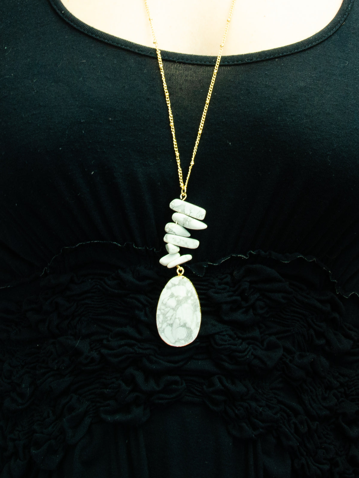 White Marble Stone Slice Pendant Necklace, Layered Necklaces, Boho Jewelry