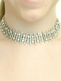 Silver Choker. Choker Necklace with Shiny Glass Crystals. Trendy Choker. Bridal Choker. 