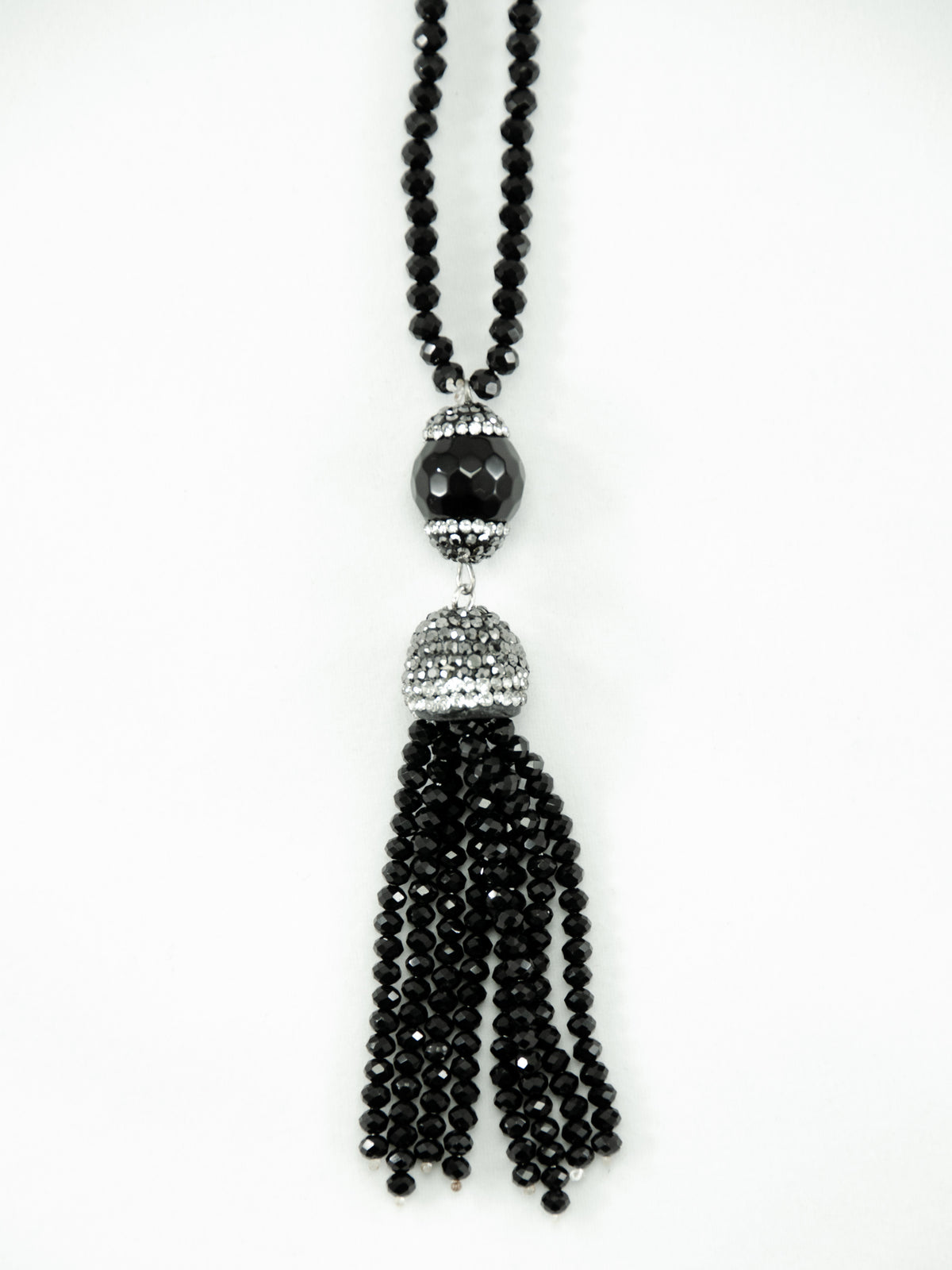 black beaded tassel long necklaces 