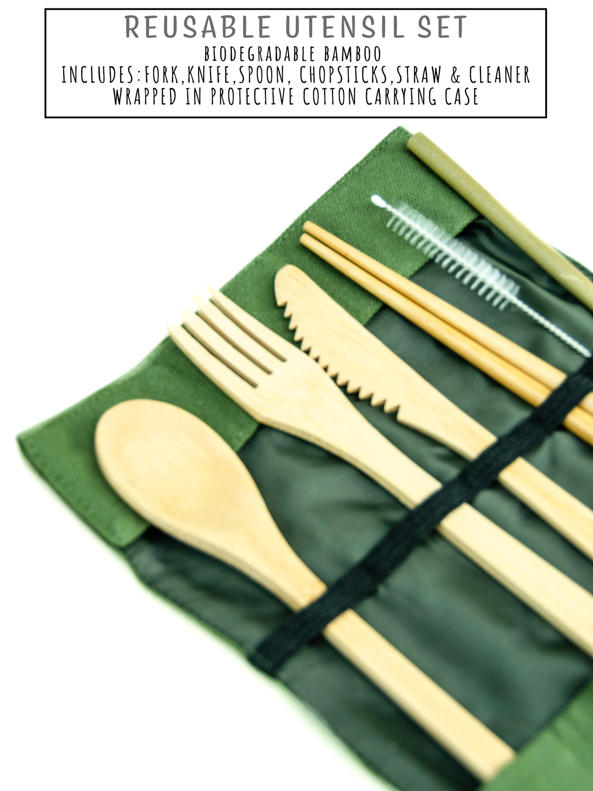 green reusable utensil set biodegradable bamboo utensil set