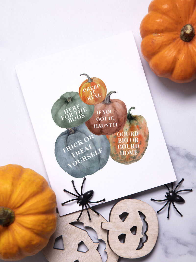 Halloween pumpkin fall Greeting Card Set, Trick or treat halloween card, Halloween theme cards, Jack-o-lantern card,Funny Halloween card