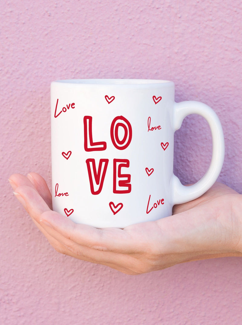 red love hearts coffee mug