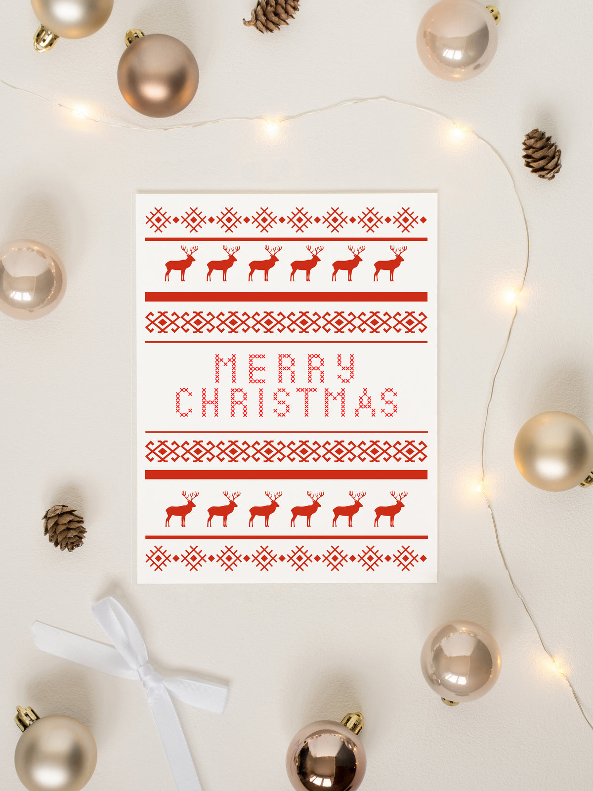 Merry Christmas Nordic Red Print Card Set,Holiday Chrismas Cards,Handmade Holiday Greeting Cards,Holiday Season Greetings Card,Made in USA
