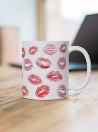 lipstick kisses hearts coffee mug