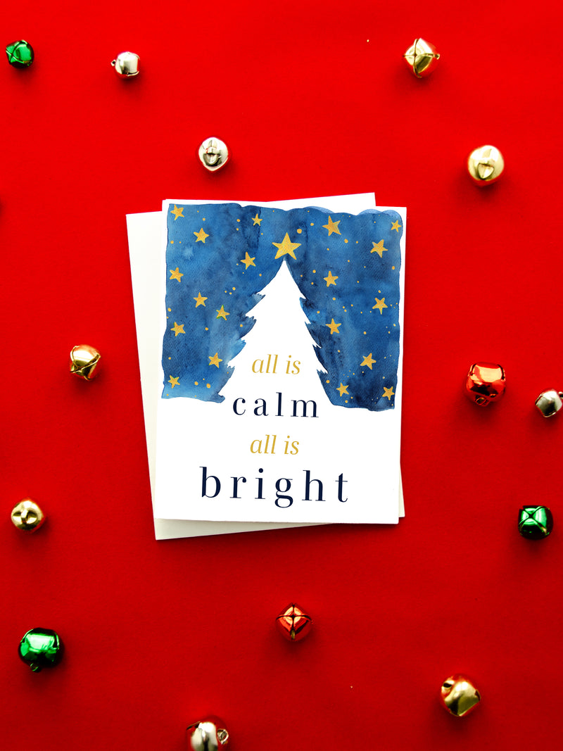 All is Calm All is Bright Holiday Card Set,Seasons Greeting Christmas Card Set,Christmas Tree Card Set,Handmade Holiday Greeting Card Set