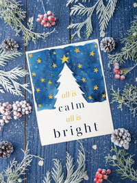 All is Calm All is Bright Holiday Card Set,Seasons Greeting Christmas Card Set,Christmas Tree Card Set,Handmade Holiday Greeting Card Set