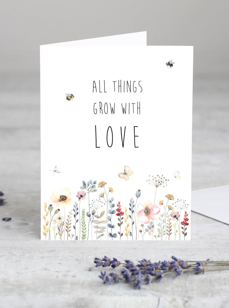 All Things Grow With Love Spring Greeting Card Set,Gift for Friend,Easter Card,Floral Spring Card,Flower Card,Mother's Day Card Made in USA