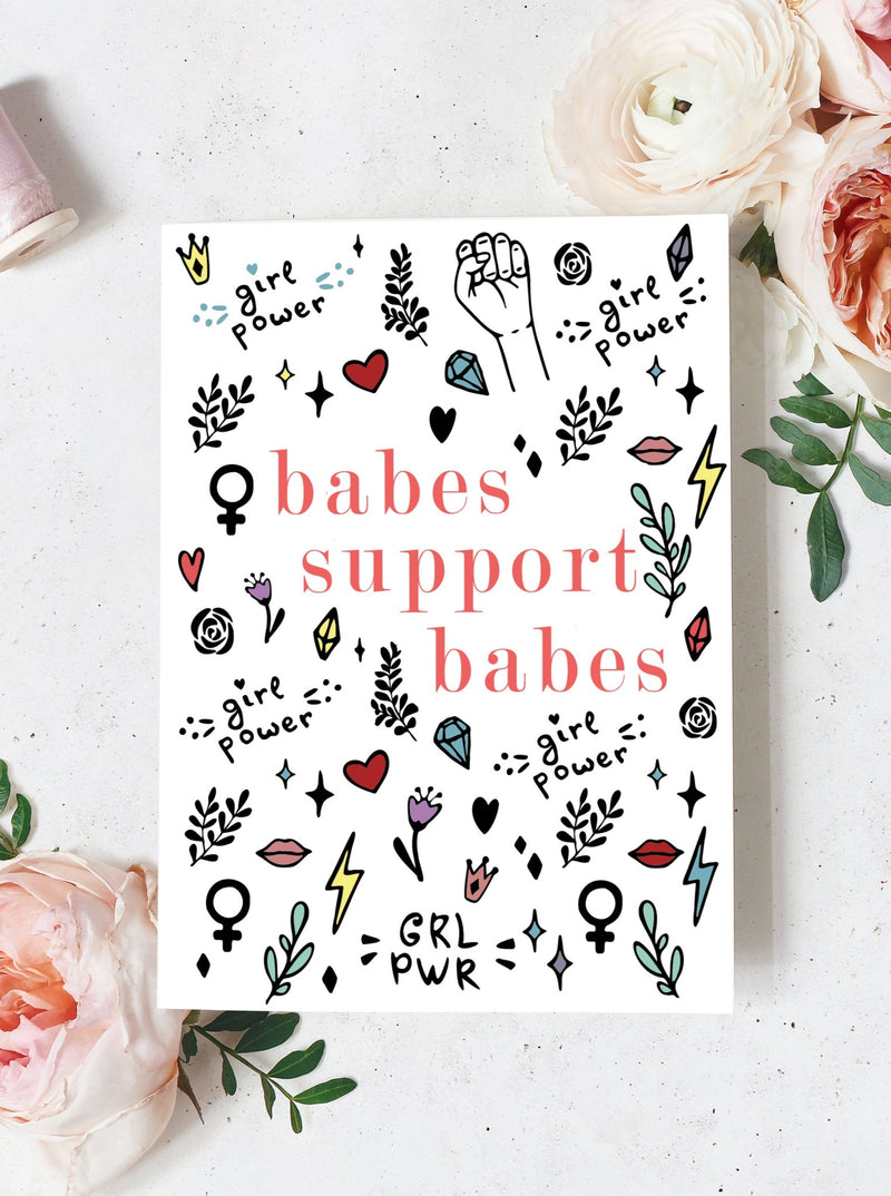 Babes Support Babes Greeting Card Set,Gift for Friend,Card for Co-worker,Feminist Card,Girl Power Card,Girl Boss Card,Designed + Made in USA