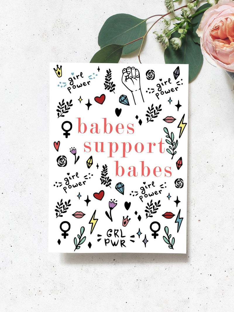 Babes Support Babes Greeting Card Set,Gift for Friend,Card for Co-worker,Feminist Card,Girl Power Card,Girl Boss Card,Designed + Made in USA