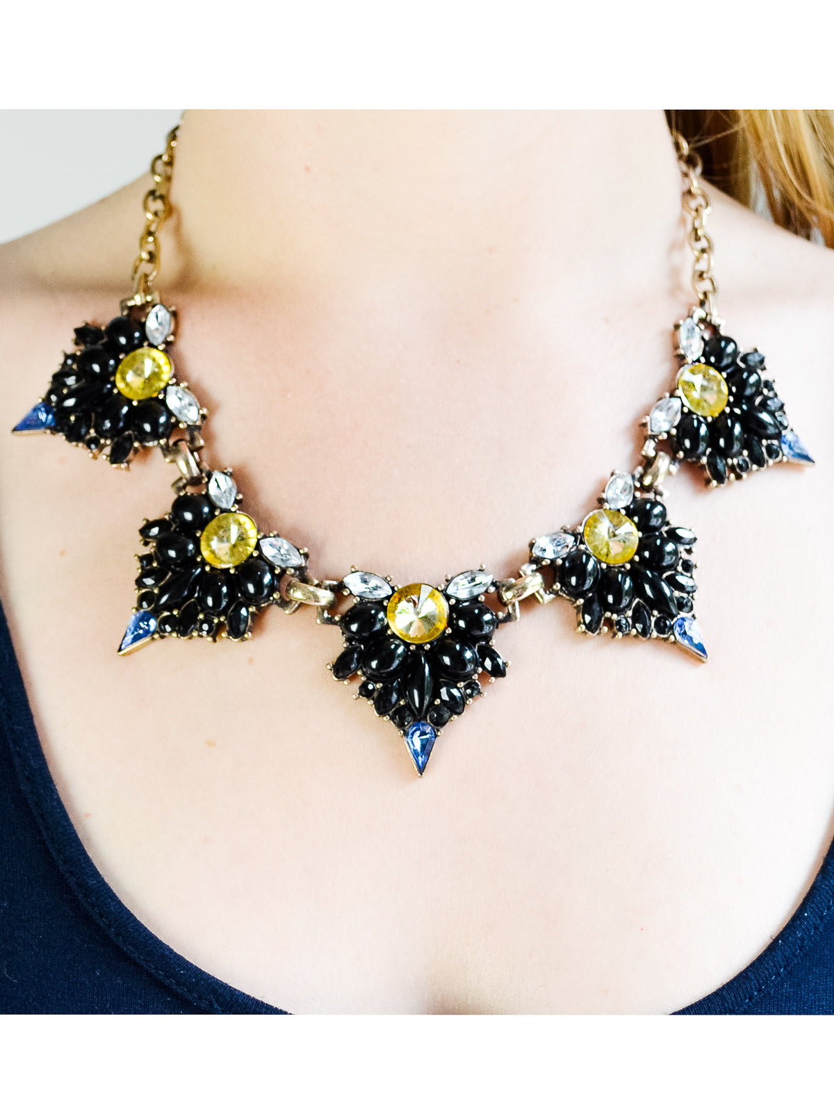 black yellow geometric work wear statement necklace