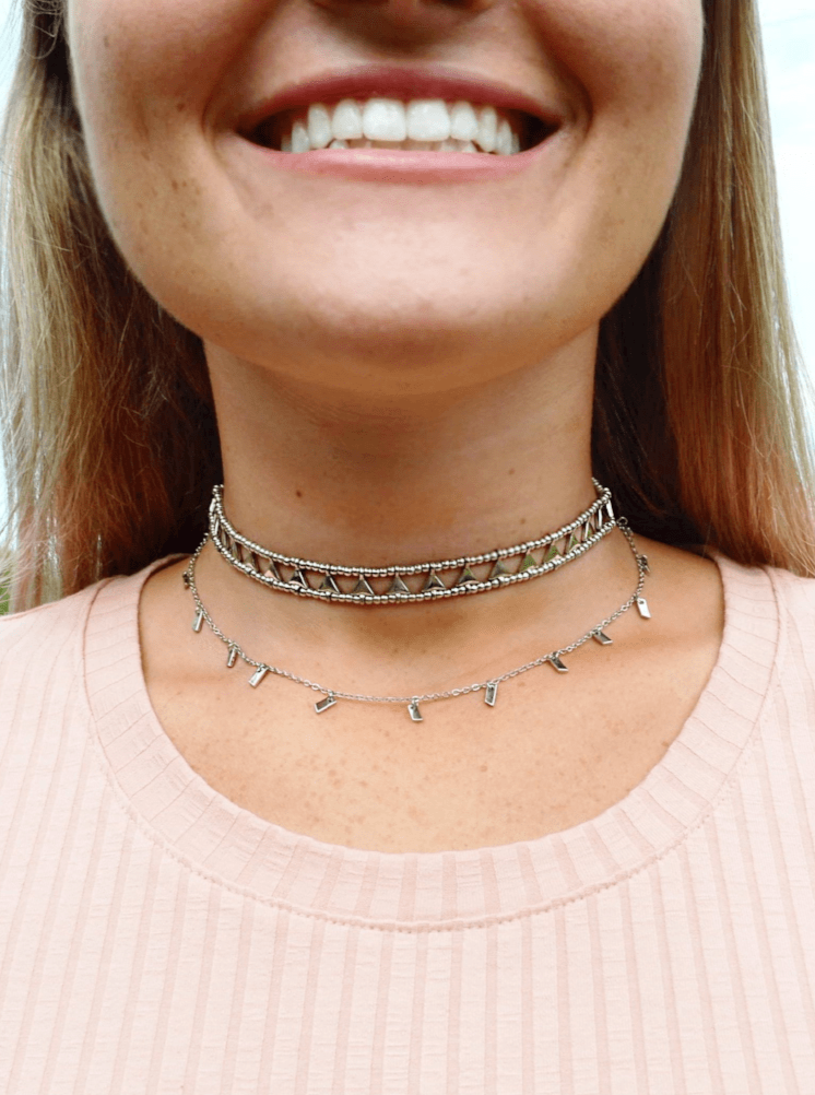 silver double layer boho choker