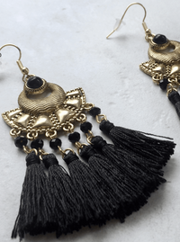 boho fringe gold statement earrings