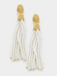 beaded white tassel drop earring