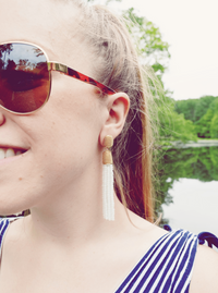 beaded white tassel drop earring