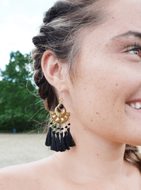 boho fringe gold statement earrings