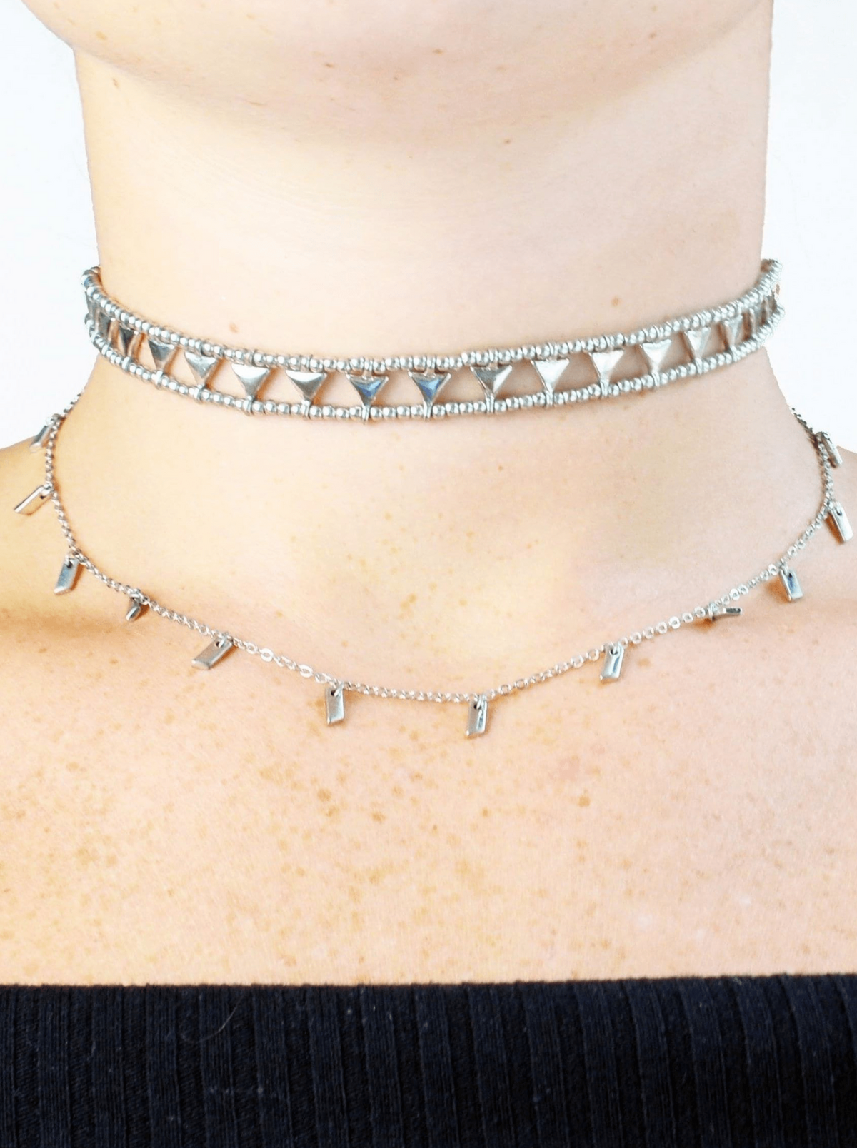 silver double layer boho choker