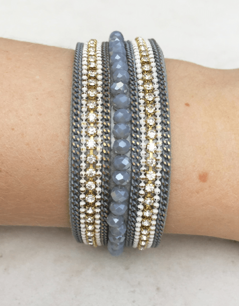 gray cloth and shimmy bracelet