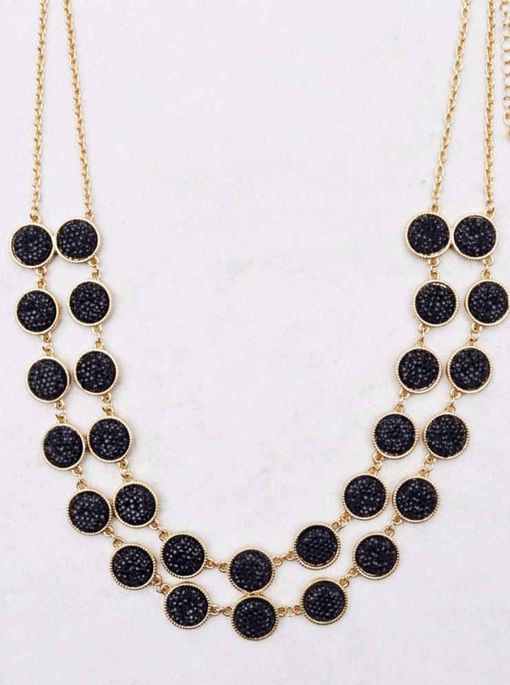 work wear double layer druzy black necklace