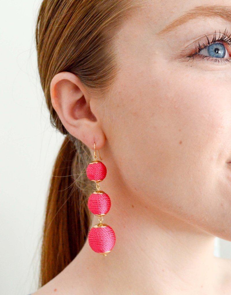 bright pink bobble trendy earrings