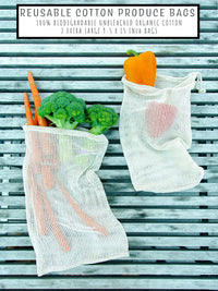 reusable cotton produce bags, biodegradable unbleached organic cotton