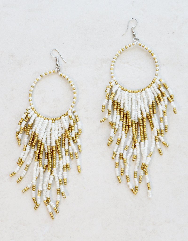 boho tassle beaded statement drop earrings