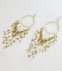 boho tassle beaded statement drop earrings