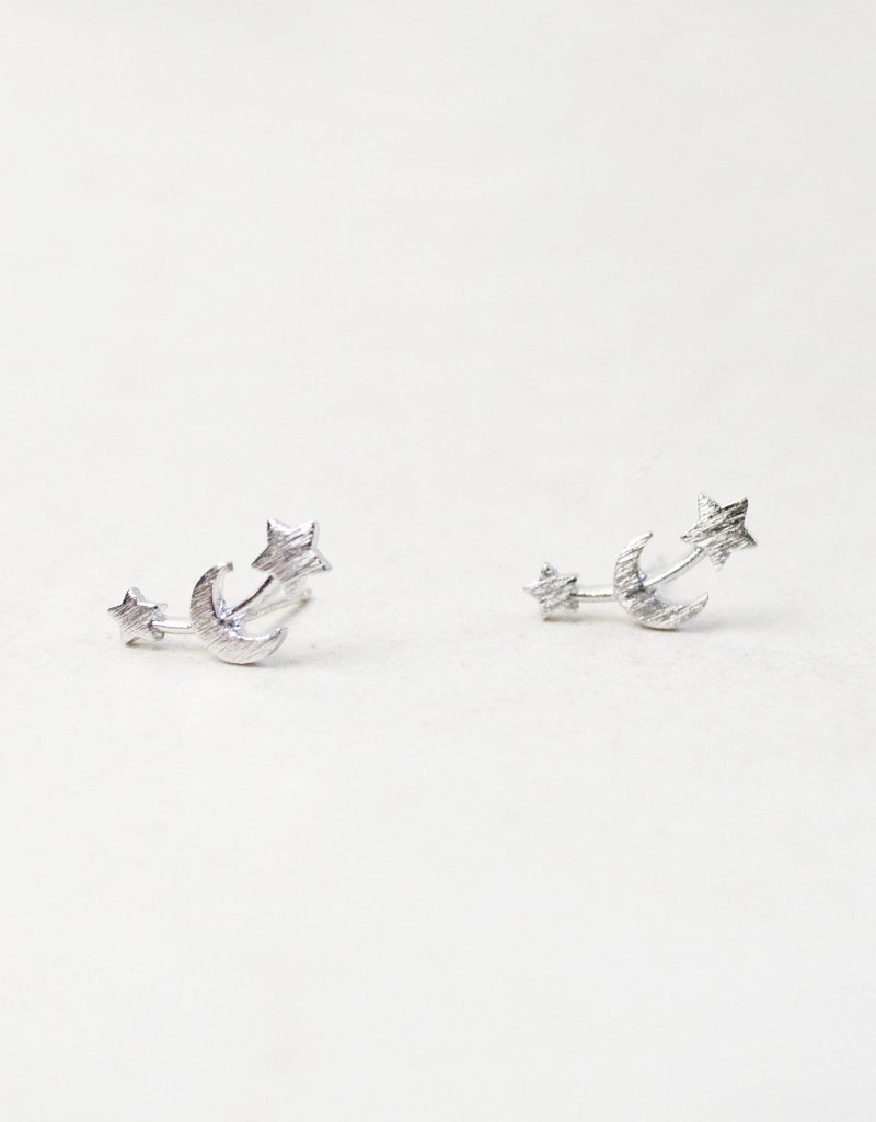 sterling silver .925 stars moon stud earrings, celestial constellation, crescent moon, geometric boho jewelry