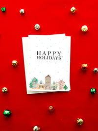 Happy Holidays City Card Set,Holiday Chrismas Cards,Handmade Holiday Greeting Cards,Holiday Season Greetings Card,Made in USA