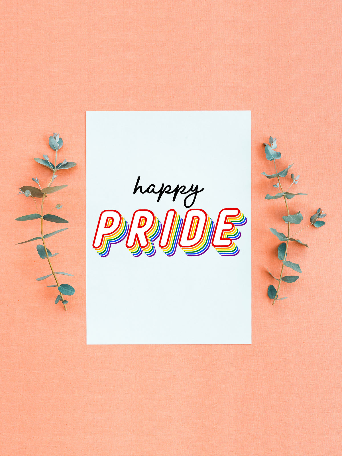 Happy Pride LGBTQ Rainbow Greeting Card,LGBTQ Pride Card,Gay Pride Rainbow Card,Celebrate Pride Month,Pride Month Card, Made in USA Happy is in black lettering and Pride is in rainbow color fashion