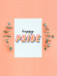 Happy Pride LGBTQ Rainbow Greeting Card,LGBTQ Pride Card,Gay Pride Rainbow Card,Celebrate Pride Month,Pride Month Card, Made in USA Happy is in black lettering and Pride is in rainbow color fashion