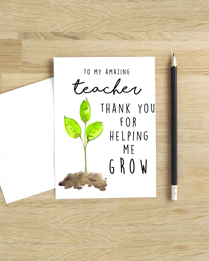 thank you for helping me grow teacher appreciation card video of card in multiple angles.