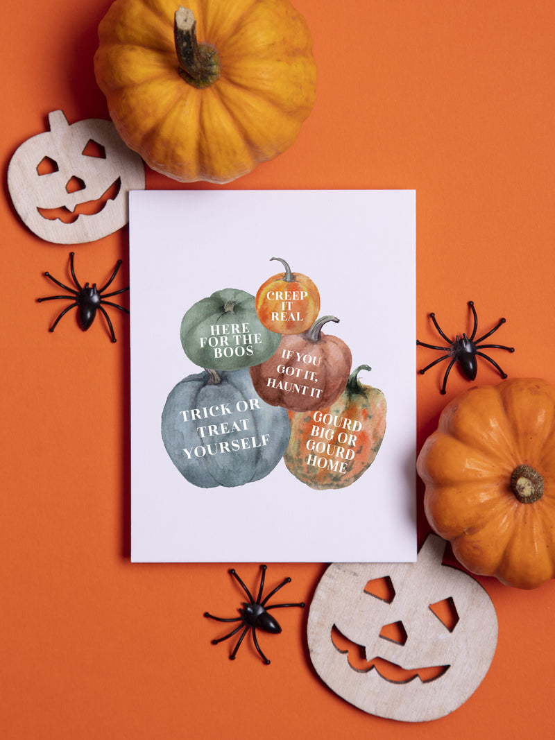 Halloween pumpkin fall Greeting Card Set, Trick or treat halloween card, Halloween theme cards, Jack-o-lantern card,Funny Halloween card