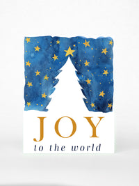 Joy To The World Holiday Card Set, Seasons Greeting Christmas Card, Christmas Tree Starry Night Card, Handmade Holiday Greeting Card Set