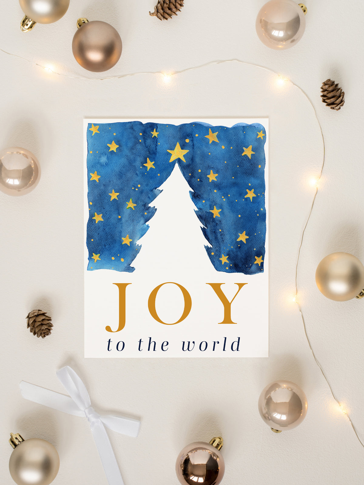 Joy To The World Holiday Card Set, Seasons Greeting Christmas Card, Christmas Tree Starry Night Card, Handmade Holiday Greeting Card Set