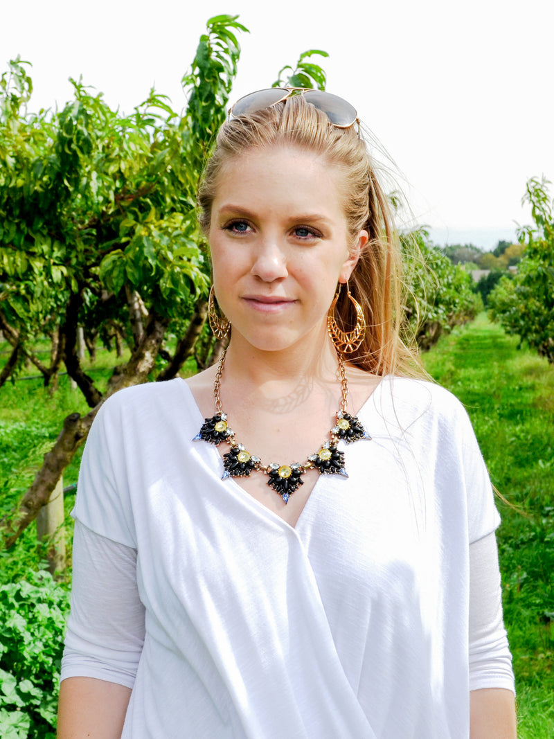 black yellow geometric work wear statement necklace