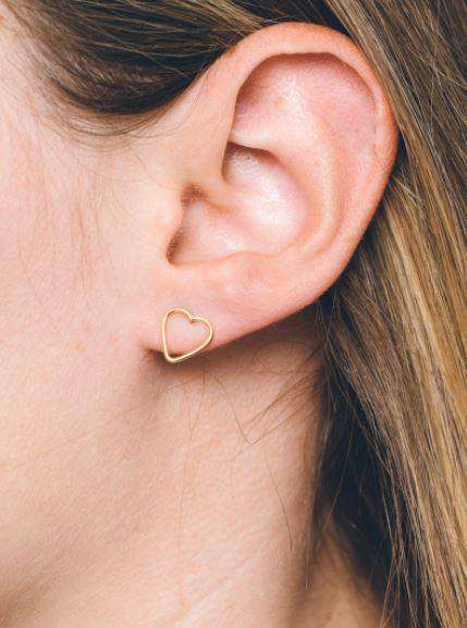 14K Gold Heart Stud Valentines Day earrings