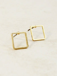 Open Square Earrings, Dainty Gold Square Stud Earrings, Simple Everyday earrings