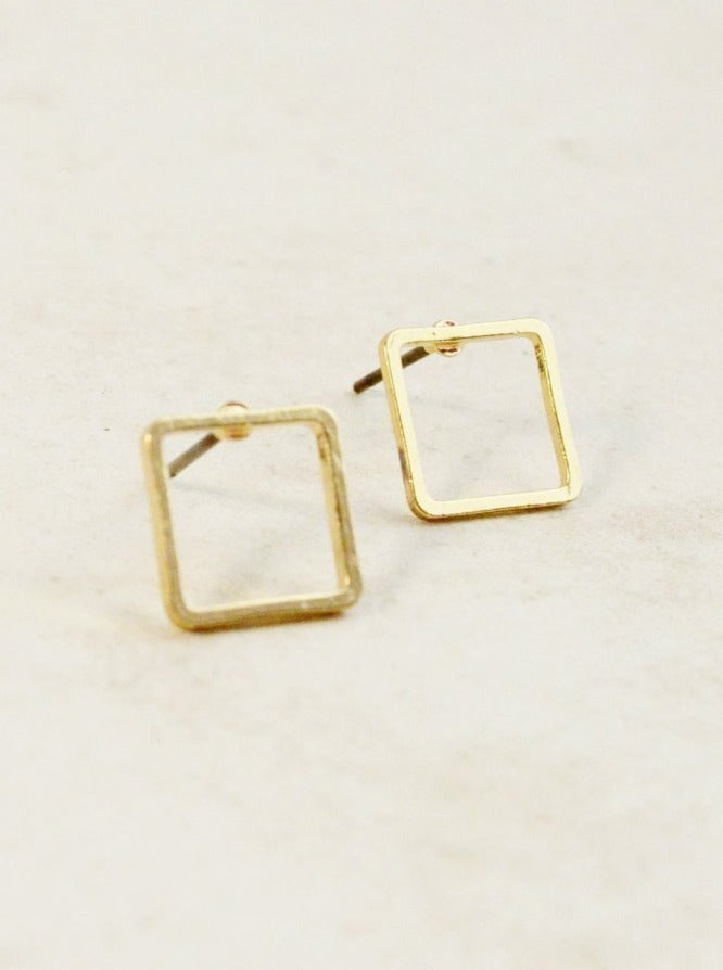 Open Square Earrings, Dainty Gold Square Stud Earrings, Simple Everyday earrings