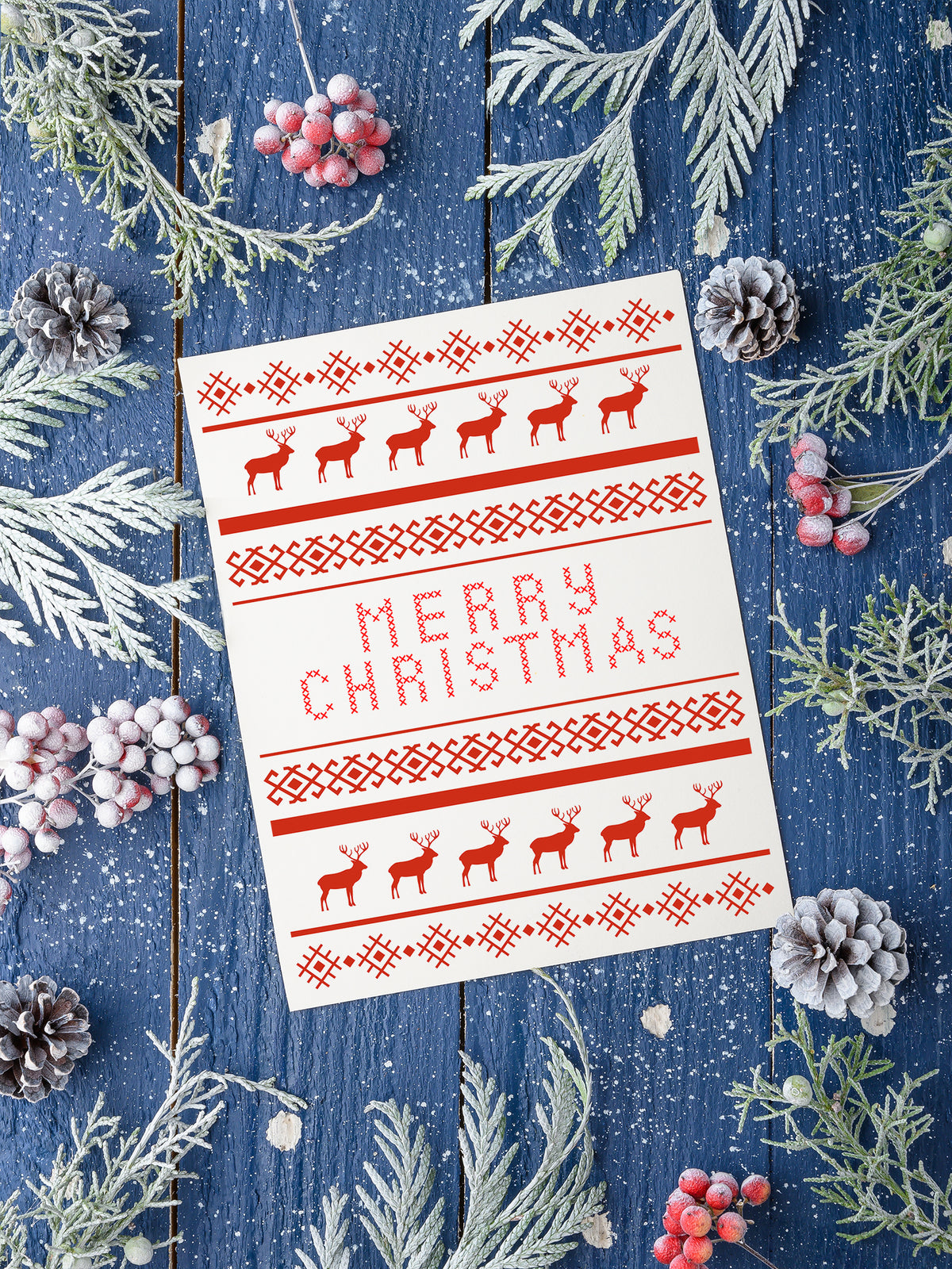 Merry Christmas Nordic Red Print Card Set,Holiday Chrismas Cards,Handmade Holiday Greeting Cards,Holiday Season Greetings Card,Made in USA