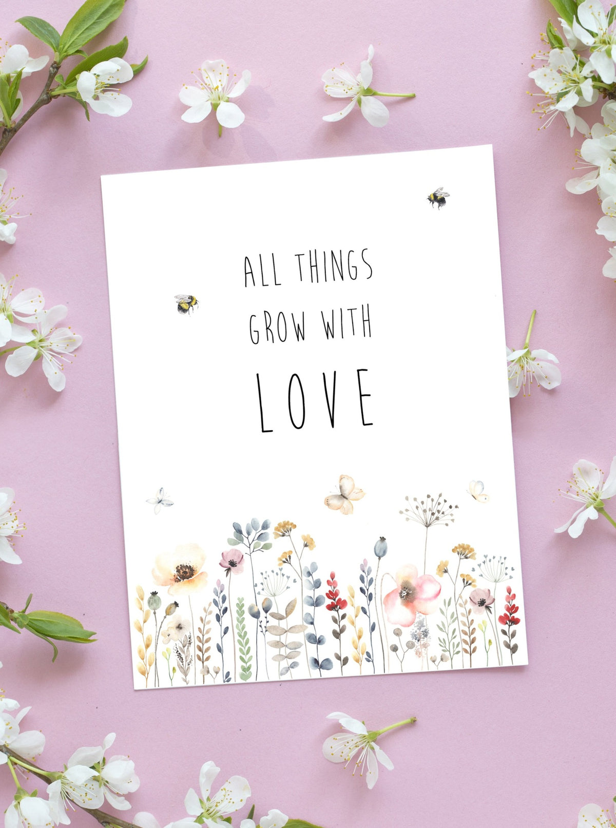 All Things Grow With Love Spring Greeting Card Set,Gift for Friend,Easter Card,Floral Spring Card,Flower Card,Mother's Day Card Made in USA