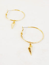 Gold medium hoop earrings with arrow dangle charm